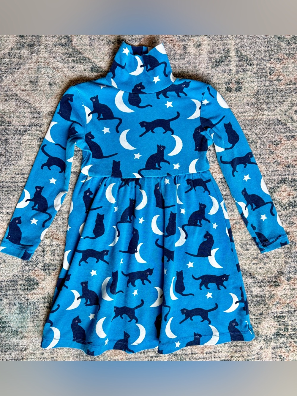 Boden Turtleneck Dress with Cat Star Moon Print (Size 4-5Y)